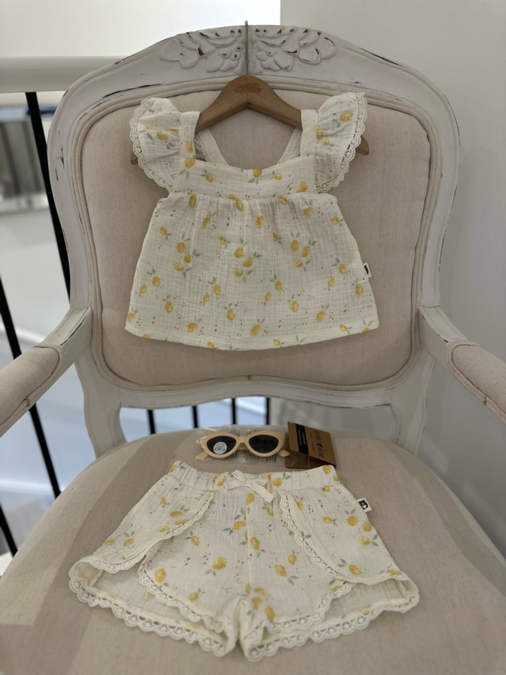 🍋 24 Mth Organic Cotton Ruffle Lemon Onesie with lace trim & Sunglasses NWT